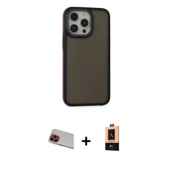 MARSİLYAN™- iPhone 13 Pro Max Kılıf Eksen Işık - Şeffaf Maxco Cam Ekran Koruyucu + Rainbow Kamera Lens Koruma Cam - KI