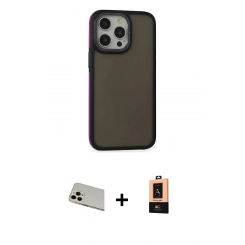 MARSİLYAN™- iPhone 13 Pro Max Kılıf Eksen Işık - Şeffaf Maxco Cam Ekran Koruyucu + Rainbow Kamera Lens Koruma Cam - REGD