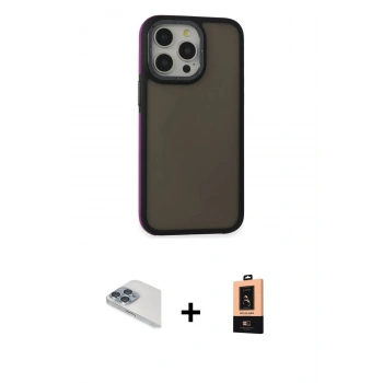 MARSİLYAN™- iPhone 13 Pro Max Kılıf Eksen Işık - Şeffaf Maxco Cam Ekran Koruyucu + Pers Alüminyum Kamera Lens - SABE