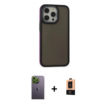 MARSİLYAN™- iPhone 13 Pro Max Kılıf Eksen Işık - Şeffaf Maxco Cam Ekran Koruyucu + Neon Fosforlu Kamera Lens - YL