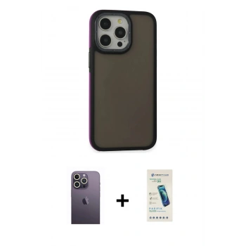 MARSİLYAN™- iPhone 13 Pro Max Kılıf Eksen Işık - Şeffaf Pasifik Cam Ekran Koruyucu + Neon Fosforlu Kamera Lens - BZ