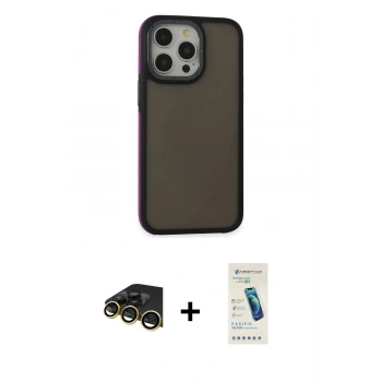 MARSİLYAN™- iPhone 13 Pro Max Kılıf Eksen Işık - Şeffaf Pasifik Cam Ekran Koruyucu + Raze Metal Kamera Lens - GD