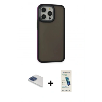 MARSİLYAN™- iPhone 13 Pro Max Kılıf Eksen Işık - Şeffaf Pasifik Cam Ekran Koruyucu + Pers Alüminyum Kamera Lens - LT