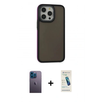 MARSİLYAN™- iPhone 13 Pro Max Kılıf Eksen Işık - Şeffaf Pasifik Cam Ekran Koruyucu + Neon Fosforlu Kamera Lens - MI