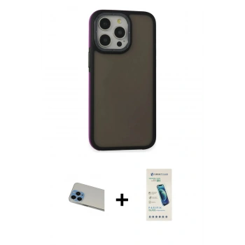 MARSİLYAN™- iPhone 13 Pro Max Kılıf Eksen Işık - Şeffaf Pasifik Cam Ekran Koruyucu + Rainbow Kamera Lens Koruma Cam - MI