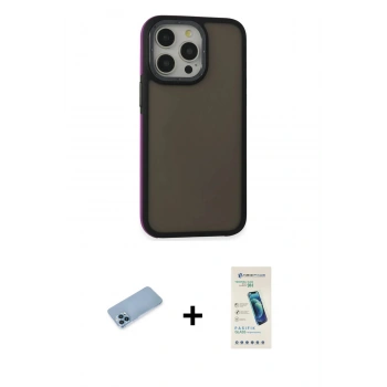 MARSİLYAN™- iPhone 13 Pro Max Kılıf Eksen Işık - Şeffaf Pasifik Cam Ekran Koruyucu + Shine Kamera Lens Koruma Cam - MI