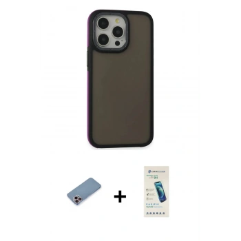 MARSİLYAN™- iPhone 13 Pro Max Kılıf Eksen Işık - Şeffaf Pasifik Cam Ekran Koruyucu + Shine Kamera Lens Koruma Cam - PE