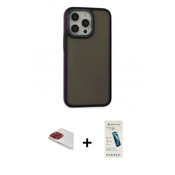 MARSİLYAN™- iPhone 13 Pro Max Kılıf Eksen Işık - Şeffaf Pasifik Cam Ekran Koruyucu + Pers Alüminyum Kamera Lens - KI