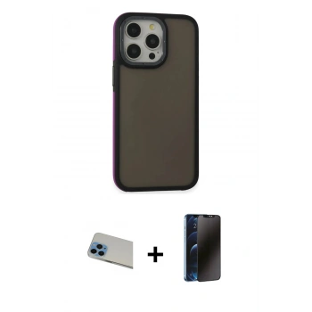 MARSİLYAN™- iPhone 13 Pro Max Kılıf Eksen Işık - Siyah 3D Antistatik Hayalet Cam Ekran Koruyucu + Rainbow Kamera Lens Koruma Cam - MI