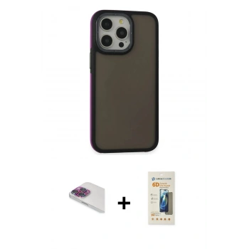 MARSİLYAN™- iPhone 13 Pro Max Kılıf Eksen Işık - Siyah 6D Mat Seramik Hayalet Nano Ekran Koruyucu + Pers Alüminyum Kamera Lens - GI