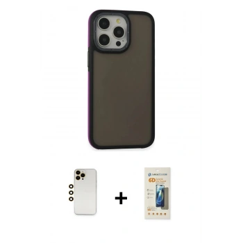 MARSİLYAN™- iPhone 13 Pro Max Kılıf Eksen Işık - Siyah 6D Mat Seramik Hayalet Nano Ekran Koruyucu + Shine Kamera Lens - GD