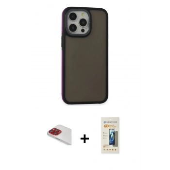 MARSİLYAN™- iPhone 13 Pro Max Kılıf Eksen Işık - Siyah 6D Mat Seramik Hayalet Nano Ekran Koruyucu + Pers Alüminyum Kamera Lens - KI