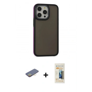 MARSİLYAN™- iPhone 13 Pro Max Kılıf Eksen Işık - Siyah 6D Mat Seramik Hayalet Nano Ekran Koruyucu + Renkli Kamera Lens Koruma Cam - SI
