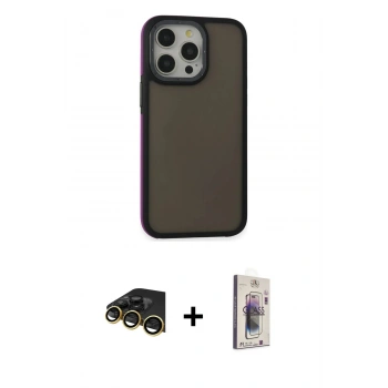 MARSİLYAN™- iPhone 13 Pro Max Kılıf Eksen Işık - Siyah Bilvis 3D Cam Ekran Koruyucu + Raze Metal Kamera Lens - GD