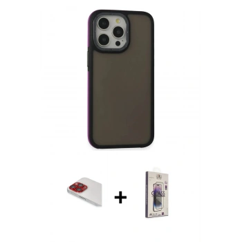MARSİLYAN™- iPhone 13 Pro Max Kılıf Eksen Işık - Siyah Bilvis 3D Cam Ekran Koruyucu + Pers Alüminyum Kamera Lens - KI