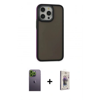 MARSİLYAN™- iPhone 13 Pro Max Kılıf Eksen Işık - Siyah Bilvis 3D Cam Ekran Koruyucu + Neon Fosforlu Kamera Lens - YL