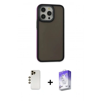 MARSİLYAN™- iPhone 13 Pro Max Kılıf Eksen Işık - Siyah Bilvis 5in1 3D Magic Cam Ekran Koruyucu + Shine Kamera Lens - GD