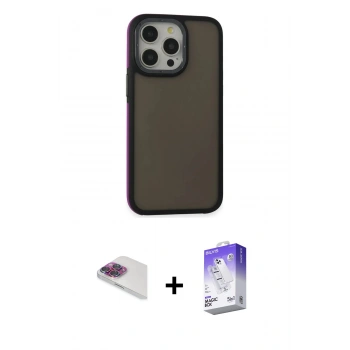 MARSİLYAN™- iPhone 13 Pro Max Kılıf Eksen Işık - Siyah Bilvis 5in1 3D Magic Cam Ekran Koruyucu + Pers Alüminyum Kamera Lens - GI