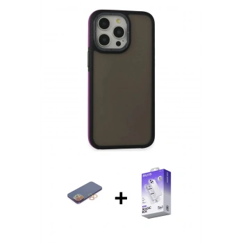 MARSİLYAN™- iPhone 13 Pro Max Kılıf Eksen Işık - Siyah Bilvis 5in1 3D Magic Cam Ekran Koruyucu + Renkli Kamera Lens Koruma Cam - TU