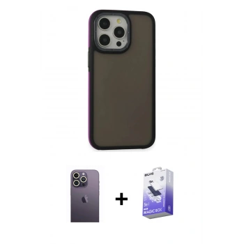 MARSİLYAN™- iPhone 13 Pro Max Kılıf Eksen Işık - Siyah Bilvis 5in1 5D Magic Hayalet Cam Ekran Koruyucu + Neon Fosforlu Kamera Lens - BZ