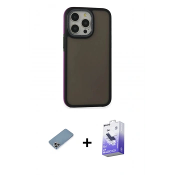 MARSİLYAN™- iPhone 13 Pro Max Kılıf Eksen Işık - Siyah Bilvis 5in1 5D Magic Hayalet Cam Ekran Koruyucu + Shine Kamera Lens Koruma Cam - GI