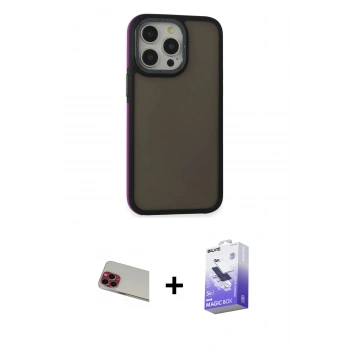 MARSİLYAN™- iPhone 13 Pro Max Kılıf Eksen Işık - Siyah Bilvis 5in1 5D Magic Hayalet Cam Ekran Koruyucu + Rainbow Kamera Lens Koruma Cam - KI
