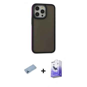 MARSİLYAN™- iPhone 13 Pro Max Kılıf Eksen Işık - Siyah Bilvis 5in1 5D Magic Hayalet Cam Ekran Koruyucu + Shine Kamera Lens Koruma Cam - MI