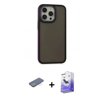 MARSİLYAN™- iPhone 13 Pro Max Kılıf Eksen Işık - Siyah Bilvis 5in1 5D Magic Hayalet Cam Ekran Koruyucu + Renkli Kamera Lens Koruma Cam - MI