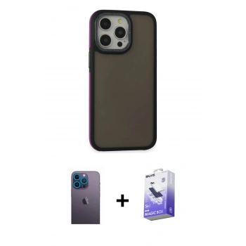 MARSİLYAN™- iPhone 13 Pro Max Kılıf Eksen Işık - Siyah Bilvis 5in1 5D Magic Hayalet Cam Ekran Koruyucu + Neon Fosforlu Kamera Lens - MI