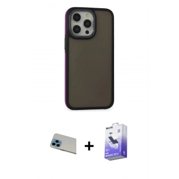 MARSİLYAN™- iPhone 13 Pro Max Kılıf Eksen Işık - Siyah Bilvis 5in1 5D Magic Hayalet Cam Ekran Koruyucu + Rainbow Kamera Lens Koruma Cam - MI