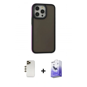 MARSİLYAN™- iPhone 13 Pro Max Kılıf Eksen Işık - Siyah Bilvis 5in1 5D Magic Hayalet Cam Ekran Koruyucu + Shine Kamera Lens - GD