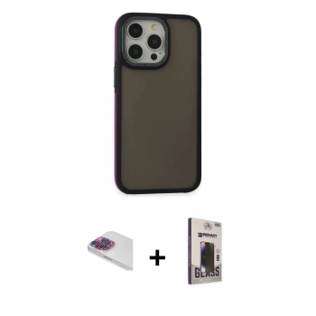 MARSİLYAN™- iPhone 13 Pro Max Kılıf Eksen Işık - Siyah Bilvis Hayalet Cam Ekran Koruyucu + Pers Alüminyum Kamera Lens - GI
