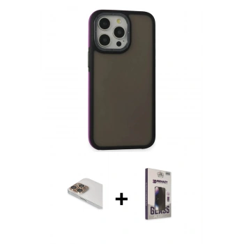 MARSİLYAN™- iPhone 13 Pro Max Kılıf Eksen Işık - Siyah Bilvis Hayalet Cam Ekran Koruyucu + Pers Alüminyum Kamera Lens - GD