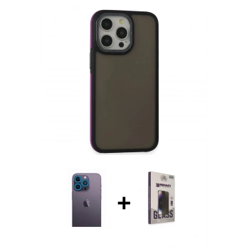 MARSİLYAN™- iPhone 13 Pro Max Kılıf Eksen Işık - Siyah Bilvis Hayalet Cam Ekran Koruyucu + Neon Fosforlu Kamera Lens - MI