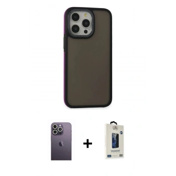 MARSİLYAN™- iPhone 13 Pro Max Kılıf Eksen Işık - Siyah Bilvis Hayalet Cam Ekran Koruyucu + Neon Fosforlu Kamera Lens - BZ