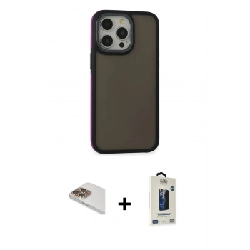 MARSİLYAN™- iPhone 13 Pro Max Kılıf Eksen Işık - Siyah Bilvis Hayalet Cam Ekran Koruyucu + Pers Alüminyum Kamera Lens - GD