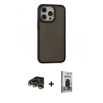 MARSİLYAN™- iPhone 13 Pro Max Kılıf Eksen Işık - Siyah Bilvis Hayalet Cam Ekran Koruyucu + Raze Metal Kamera Lens - GD