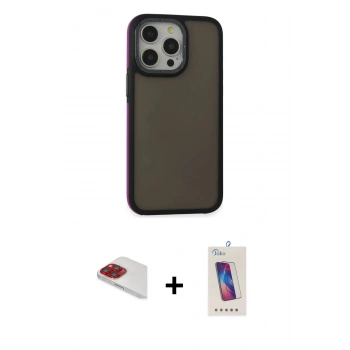MARSİLYAN™- iPhone 13 Pro Max Kılıf Eksen Işık - Siyah Joko 5D Cam + Pers Alüminyum Kamera Lens - KI