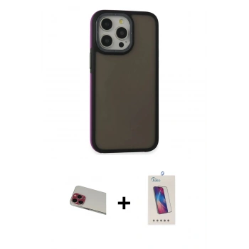 MARSİLYAN™- iPhone 13 Pro Max Kılıf Eksen Işık - Siyah Joko 5D Cam + Rainbow Kamera Lens Koruma Cam - KI
