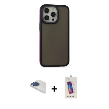 MARSİLYAN™- iPhone 13 Pro Max Kılıf Eksen Işık - Siyah Joko 5D Cam + Pers Alüminyum Kamera Lens - LT