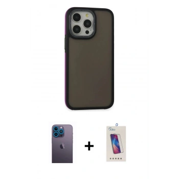 MARSİLYAN™- iPhone 13 Pro Max Kılıf Eksen Işık - Siyah Joko 5D Cam + Neon Fosforlu Kamera Lens - MI