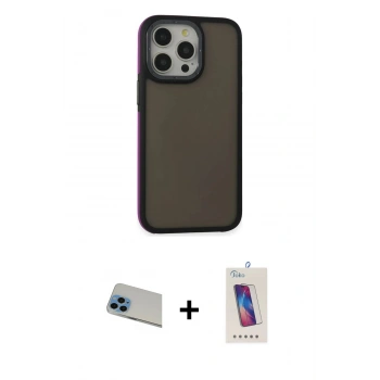 MARSİLYAN™- iPhone 13 Pro Max Kılıf Eksen Işık - Siyah Joko 5D Cam + Rainbow Kamera Lens Koruma Cam - MI