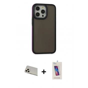 MARSİLYAN™- iPhone 13 Pro Max Kılıf Eksen Işık - Siyah Joko 5D Cam + Rainbow Kamera Lens Koruma Cam - REGD