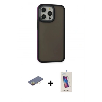 MARSİLYAN™- iPhone 13 Pro Max Kılıf Eksen Işık - Siyah Joko 5D Cam + Renkli Kamera Lens Koruma Cam - SI
