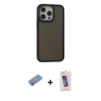 MARSİLYAN™- iPhone 13 Pro Max Kılıf Eksen Işık - Siyah Joko 5D Cam + Shine Kamera Lens Koruma Cam - PE