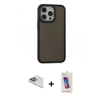 MARSİLYAN™- iPhone 13 Pro Max Kılıf Eksen Işık - Siyah Joko 5D Cam + Pers Alüminyum Kamera Lens - SABE