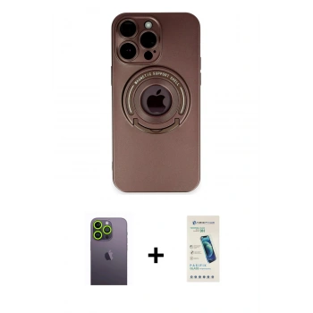 MARSİLYAN™- iPhone 13 Pro Max Kılıf Eksen Klasik Prime - Şeffaf Pasifik Cam Ekran Koruyucu + Neon Fosforlu Kamera Lens - YL