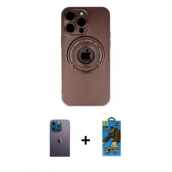 MARSİLYAN™- iPhone 13 Pro Max Kılıf Eksen Klasik Prime - Siyah 18D Cam Ekran Koruyucu + Neon Fosforlu Kamera Lens - MI