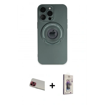 MARSİLYAN™- iPhone 13 Pro Max Kılıf Eksen Klasik Prime - Siyah Bilvis 3D Cam Ekran Koruyucu + Rainbow Kamera Lens Koruma Cam - KI