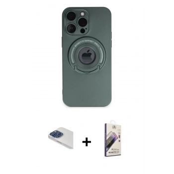 MARSİLYAN™- iPhone 13 Pro Max Kılıf Eksen Klasik Prime - Siyah Bilvis 3D Mat Cam Ekran Koruyucu + Pers Alüminyum Kamera Lens - LT